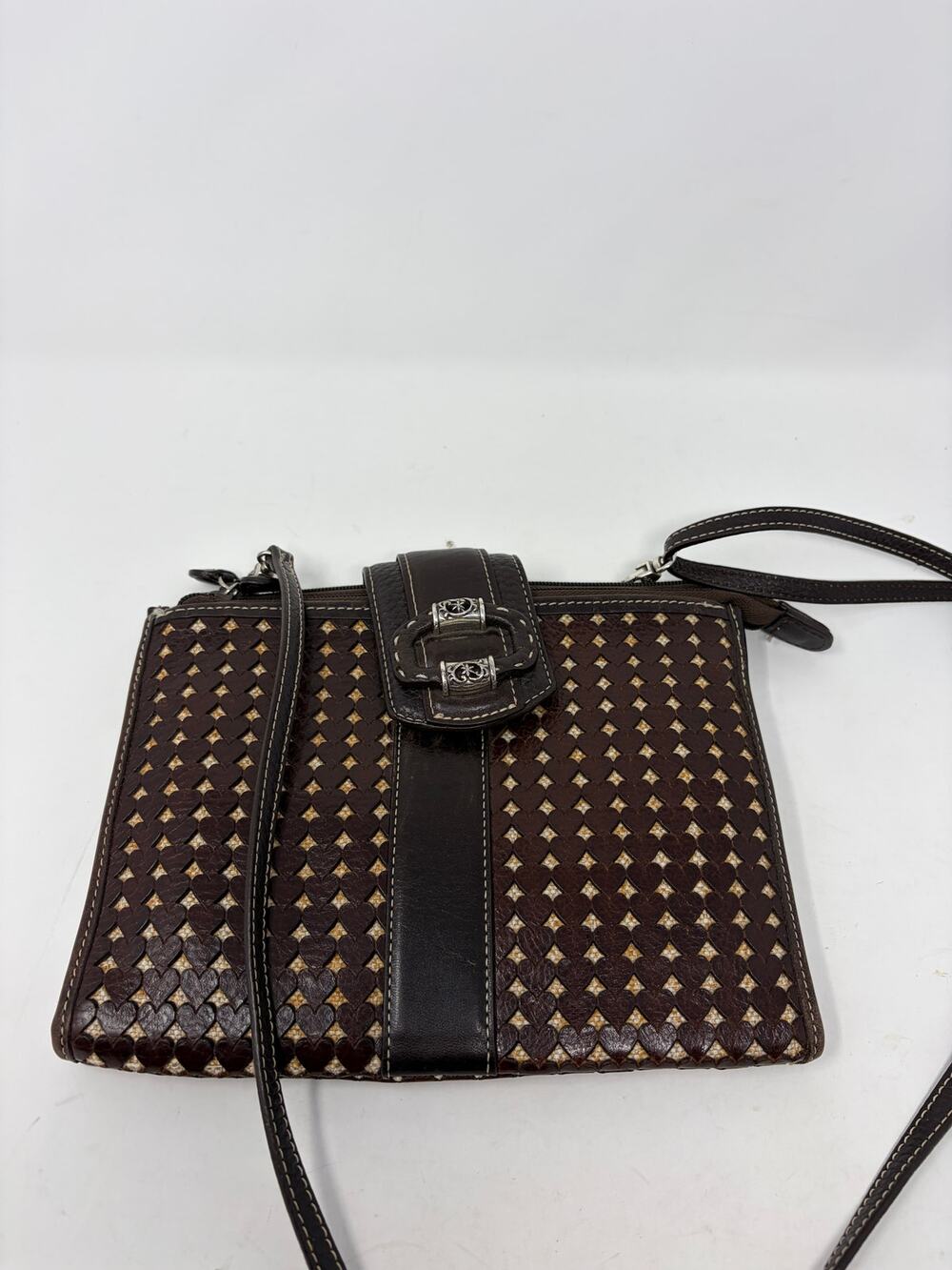 Brighton Jezebel Vintage Brown Leather Heart Cutout Crossbody Organizer Bag